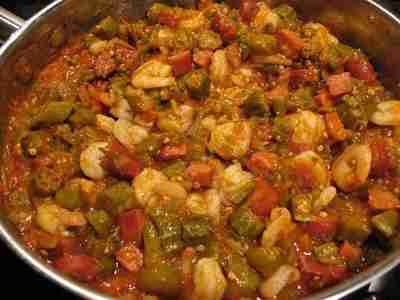 Smothered Okra with Tomatoes and Shrimp
