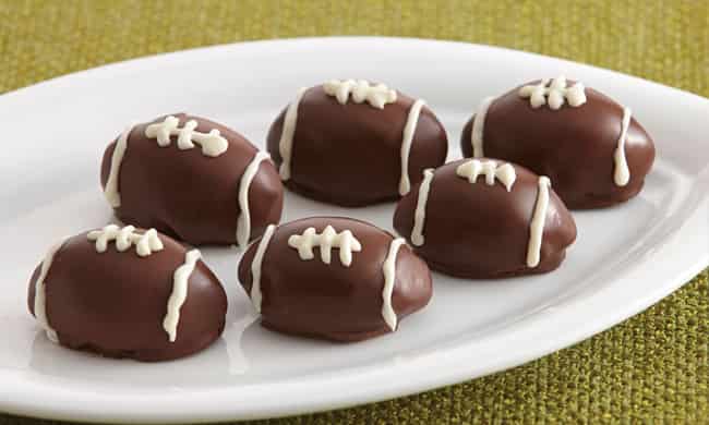 Chocolate Raspberry Football Cookie Truffles. 