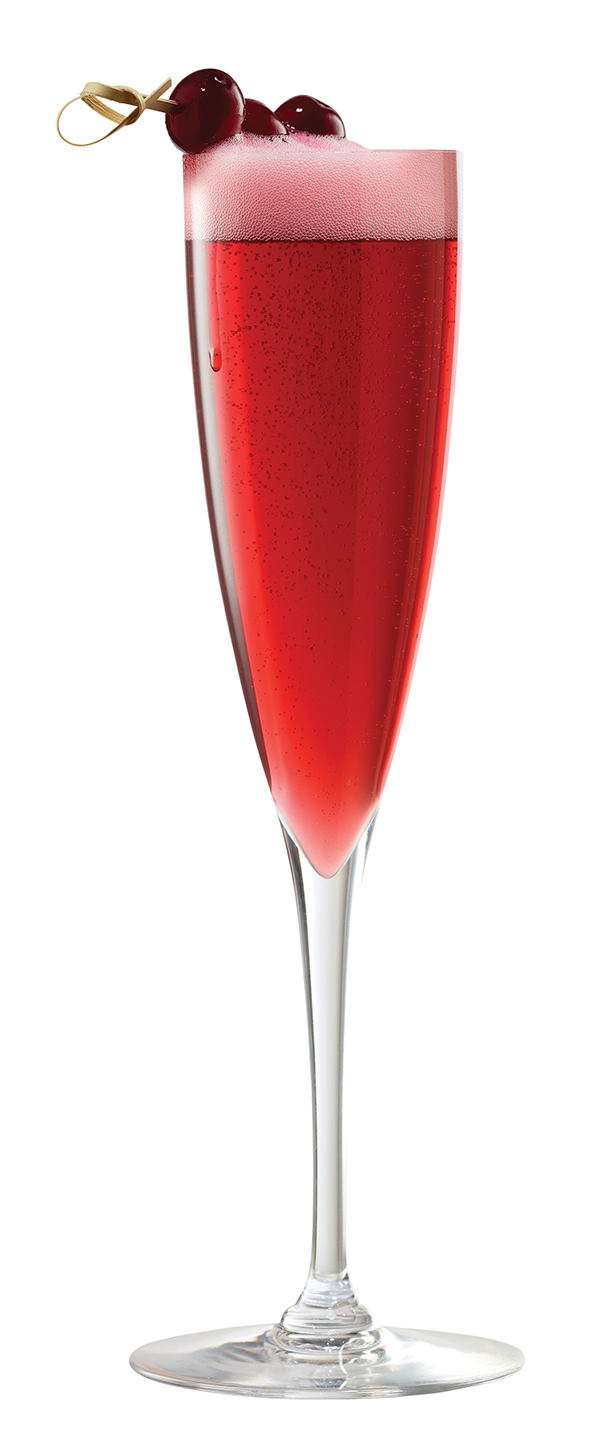 Barefoot Bubbly Ruby Red Bliss Drink Image With Recipe. Cranberry juice, lime juice, champagne, cranberries..