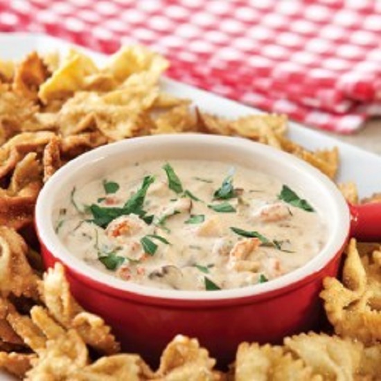 Crawfish Dip With Fried Bow Tie Pasta