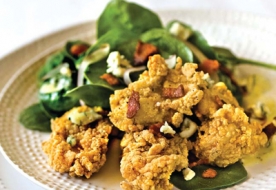 Spinach Salad with Fried Oysters, Bacon-Blue Cheese Vinaigrette Recipe