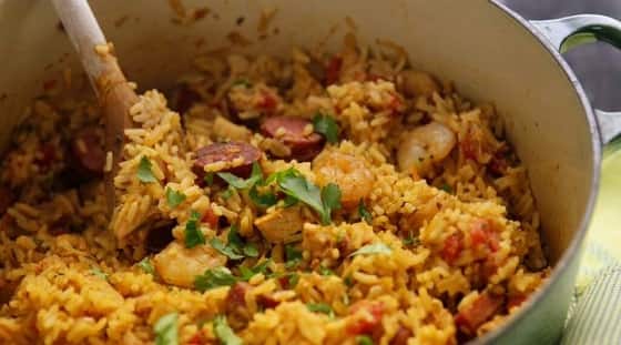 Creole Jambalaya is made with sausage, shrimp, rice, tomatoes, veggies and more. Wonderful served with cornbread.