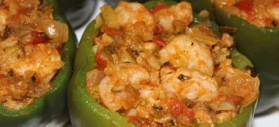 Shrimp stuffed peppers, with no rice needed. These peppers are delicious even without the rice.