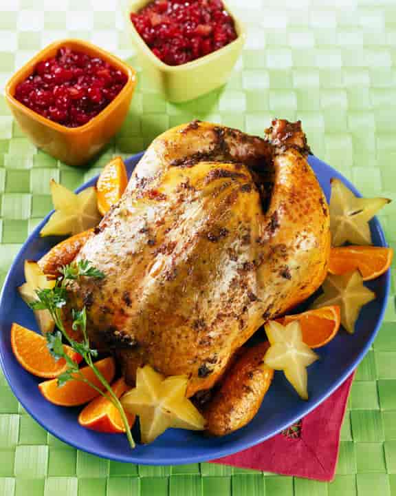 Grilled Whole Chicken With Starfruit Cranberry Sauce