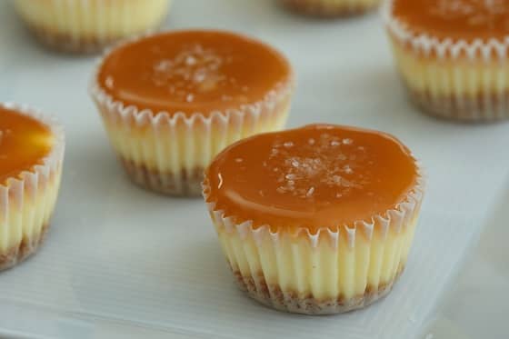 Bite-Size Salted Caramel Cheesecakes.Delicious bite sized caramel cheesecakes that your Valentine will just love!