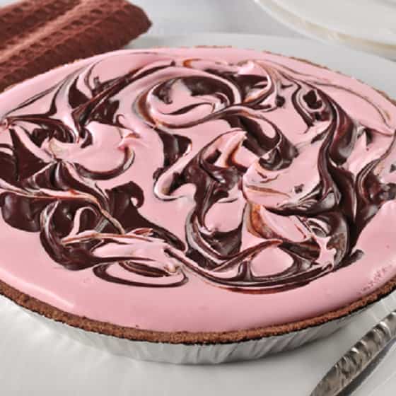 Chocolate Swirled Pink Peppermint Pie Recipe.