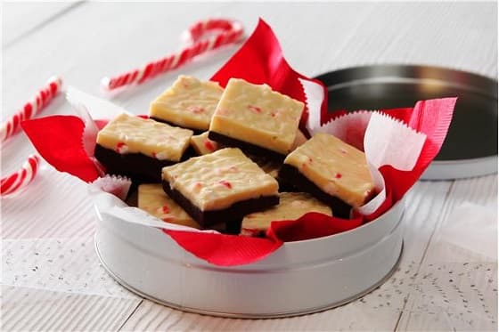 Layered Peppermint Fudge. Entice your sweetheart with these delicious layered peppermint fudge candy! 