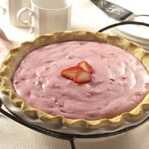 Strawberry Chiffon Pie. A light lemony chiffon pie with a gelatin base, and a frothy topping. Frozen strawberries insures you and make this pie year round.